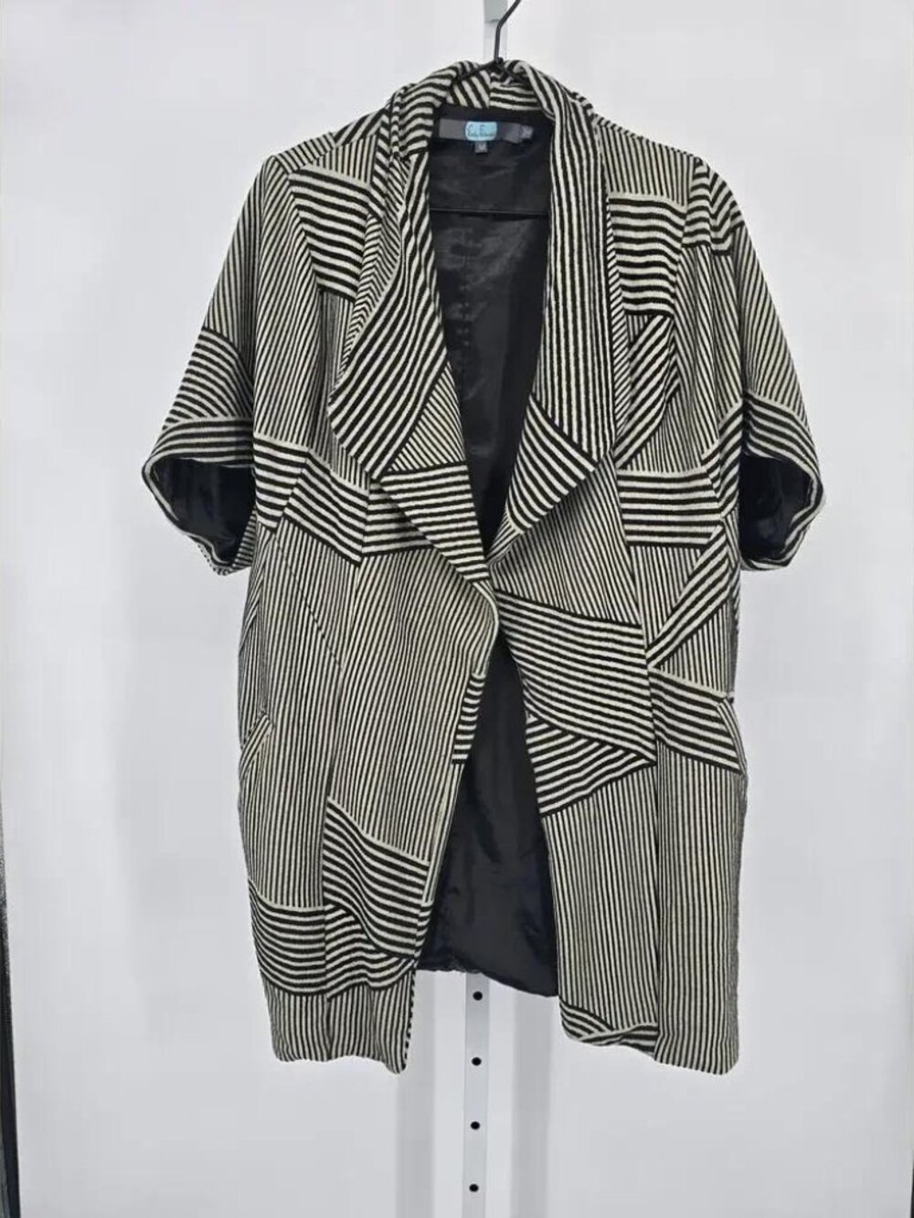 Eva Franco Womens, M Short Sleeve Kimono Cardigan, Black Beige Striped
